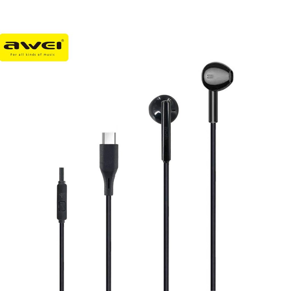 Awei PC-1T Type C Analog Interface Earphone Mini Stereo Semi In-Ear Earphones Headset With Mic