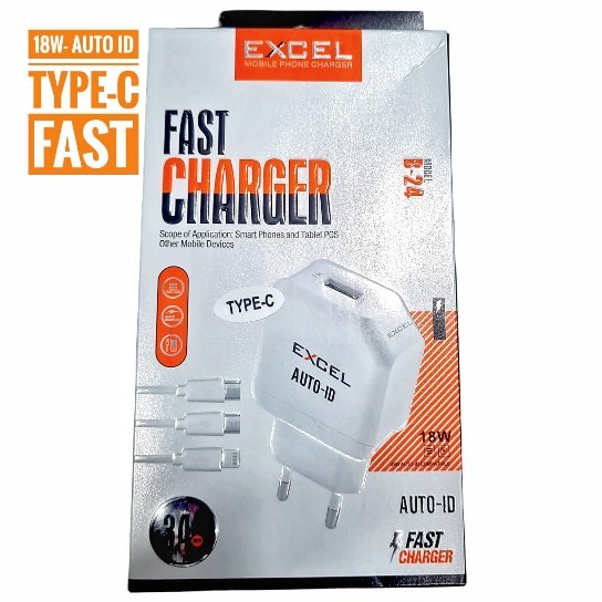 Excel 18W type C fast charger auto id